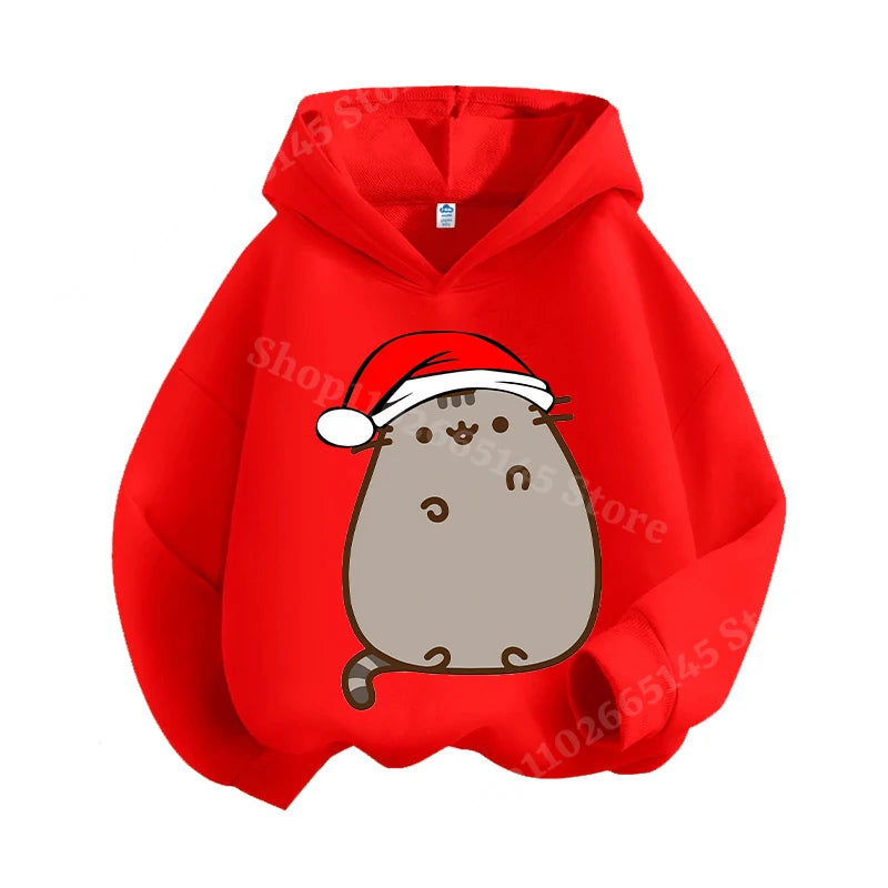 Autumn and winter children's Christmas hoodie sweatshirt cartoon cute cat pullover girls and boys warm clothes Christmas clothin