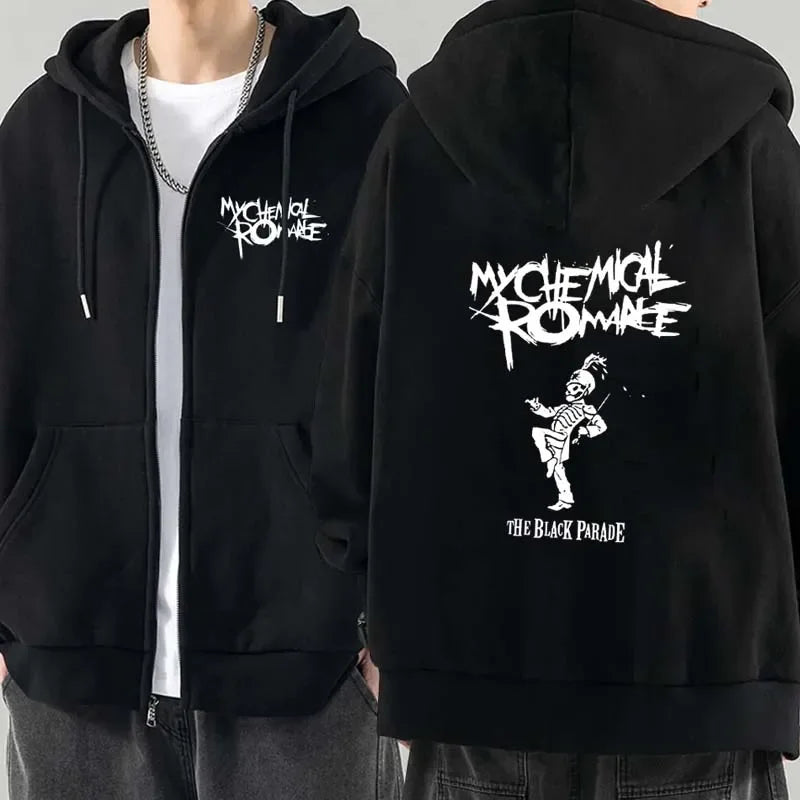 Men Fashion Hoodies Jacket Coats My Chemical Romance Mcr Dead Zipper Hoodie Top Loose Black Parade Punk Emo Zip Up Sweatshirt