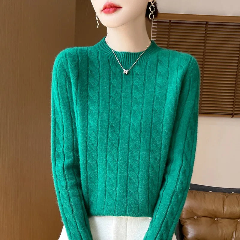 Women's Autumn And Winter 100% Merino Wool Knitted Sweater First-line Ready To Wear Fashion Round Neck Sweater Warm Casual Top
