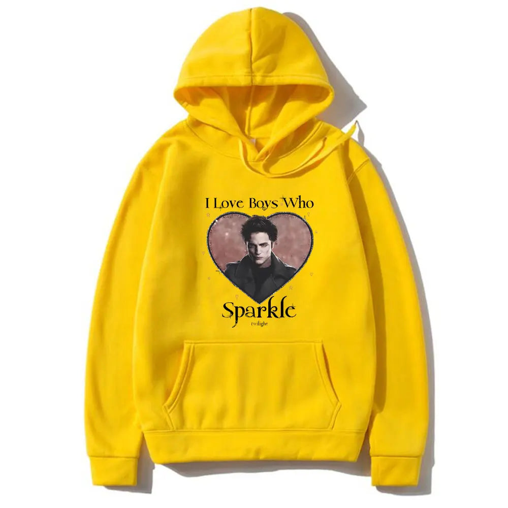 Movie Twilight I Love Boys Who Sparkle Robert Pattinson Print Hoodie Edward Cullen Pullover Men Women Oversized Fleece Hoodies