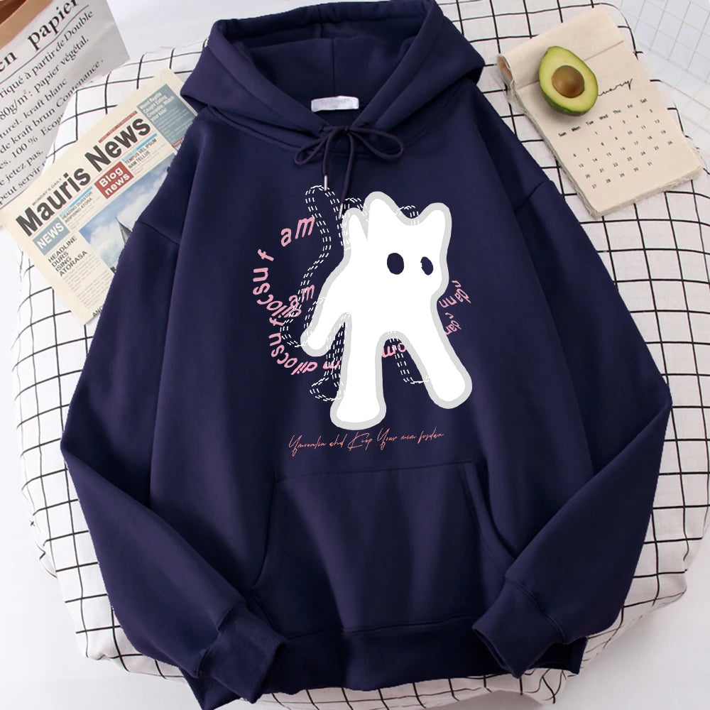 Ghost Cat Funny Abstract Print Men Hoody Breathable Versatile Sweatshirt High-Quality Casual Hoodies Outdoor Loose Fittingtops