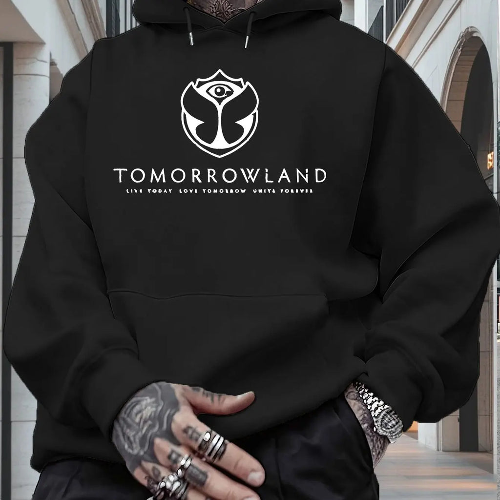 Men'S Hoodie with "TOMORROWLAND" Graphic - Casual Pullover Sweatshirt Long Sleeve Regular Fit Fall/Winter Casual Wear Hoodie
