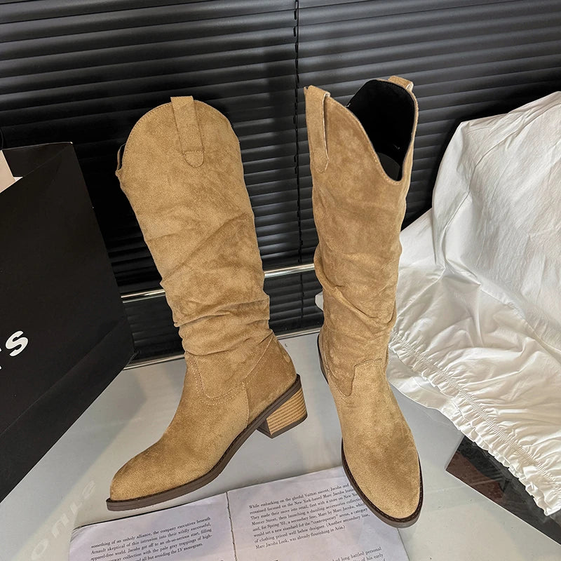 2025 New Style Women's Winter Army Green Long Boots, Fashionable Warm Leather Pointed-Toe Platform High Heels Boots Size 35 - 43