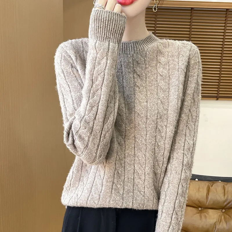 Women's Autumn And Winter 100% Merino Wool Knitted Sweater First-line Ready To Wear Fashion Round Neck Sweater Warm Casual Top