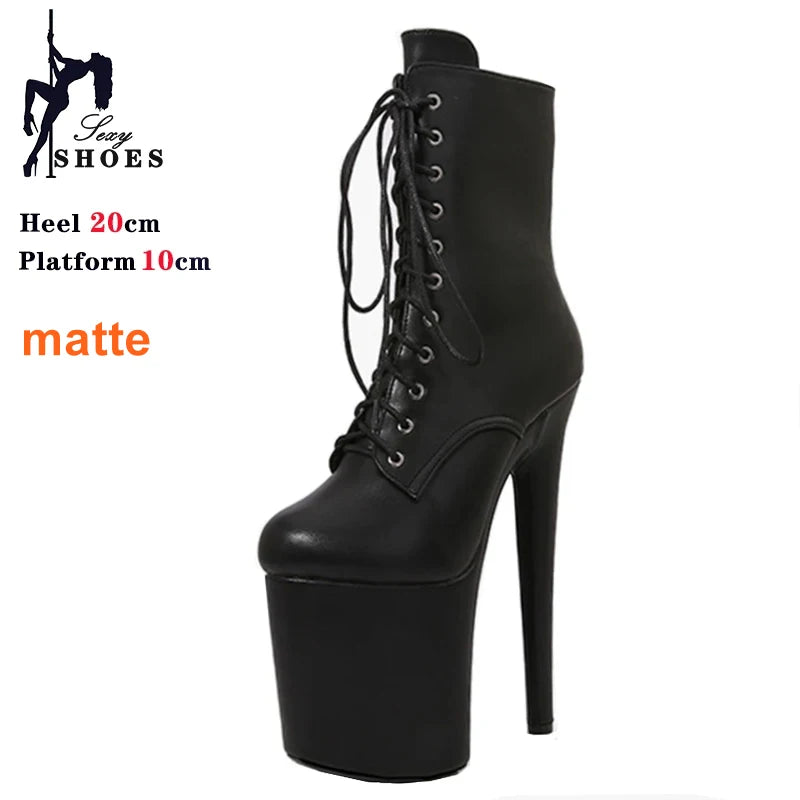 8"Heel 4"Platform Extreme Pole Dance Shoes 15 17 20CM Lace-Up Ankle Boots For Women In Stock Black Mate Fast Shipping Size 35-44
