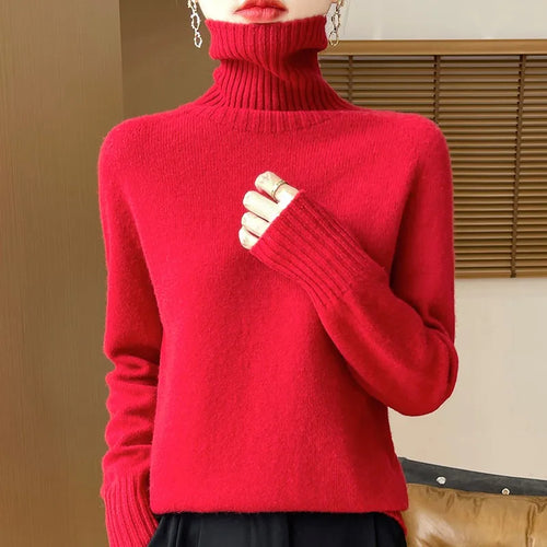2025 New Autumn/Winter 100% Merino Wool Hoodie Solid Color Long Sleeve High Collar Warm Top Women's 19 Color Sweater WQ708