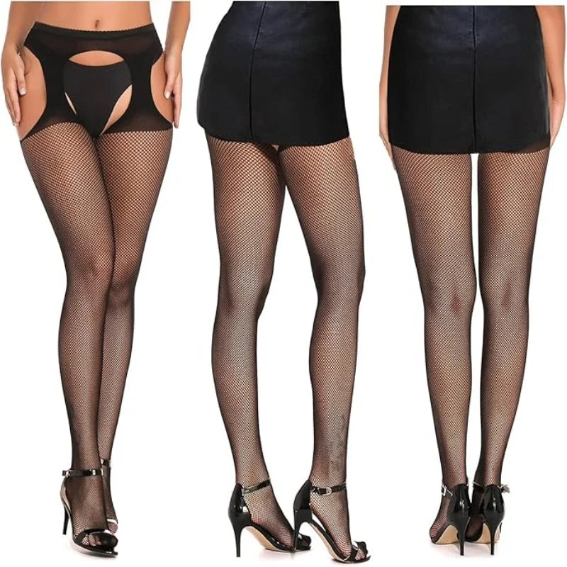3 Pcs Pantyhose Fishnet Sexy Thigh-High Stockings Suspender Stockings for Women Garter Belt Stockings Hollow Out Pattern Tights