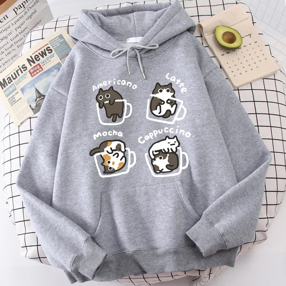 Five Little Cats Playing In The Cup Hoodies Male Street Harajuku Sweatshirt Holiday Daily Hoody Fashion Popular Clothing