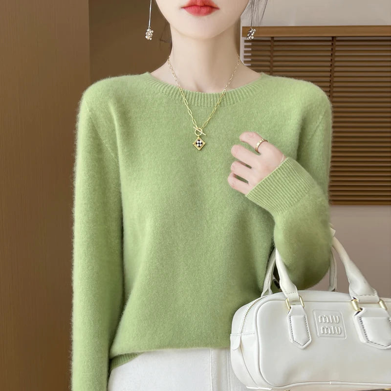 Autumn Winter Women 100% Merino Wool Sweater O-Neck Cashmere Pullover Basic Fashion Clothing Comfort Warm Top Casual Solid