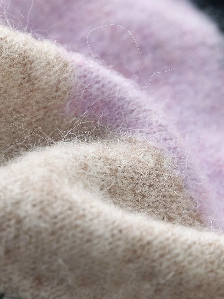 DUSHU Loose Soft Sticky Stripe Knit Shirt Pullovers Winter 2023 New Peruvian Alpaca Wool Inner Layer Knit Pullovers For Women