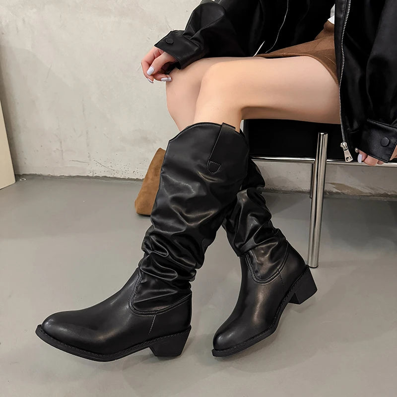 2025 New Style Women's Winter Army Green Long Boots, Fashionable Warm Leather Pointed-Toe Platform High Heels Boots Size 35 - 43
