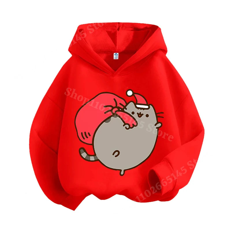 Autumn and winter children's Christmas hoodie sweatshirt cartoon cute cat pullover girls and boys warm clothes Christmas clothin