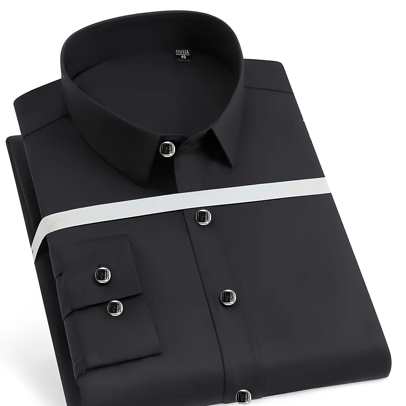 Men'S Slim-Fit Elegant Black Long-Sleeve Button- Shirt | Lightweight, Geometric Pattern, Smooth Texture, Suitable for Casual and Formal Occasions, All-Season