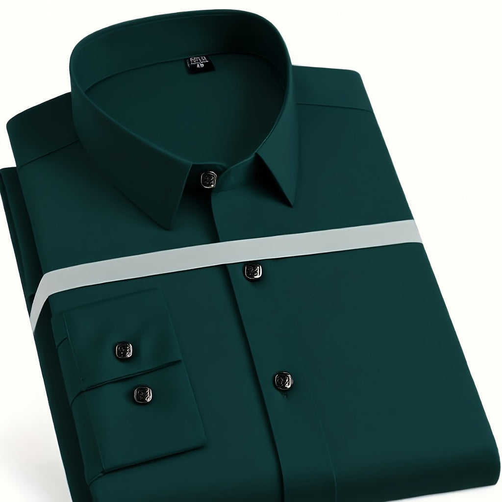 Men'S Slim-Fit Elegant Black Long-Sleeve Button- Shirt | Lightweight, Geometric Pattern, Smooth Texture, Suitable for Casual and Formal Occasions, All-Season